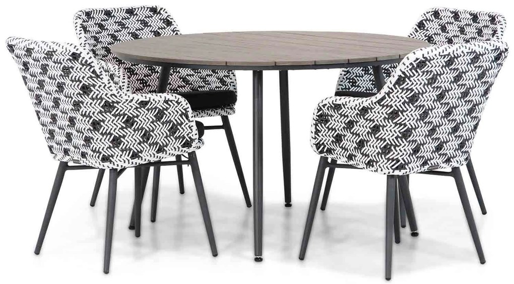Tuinset Ronde Tuintafel 4 personen 125 cm Wicker Zwart Lifestyle Garden Furniture Crossway/Matale