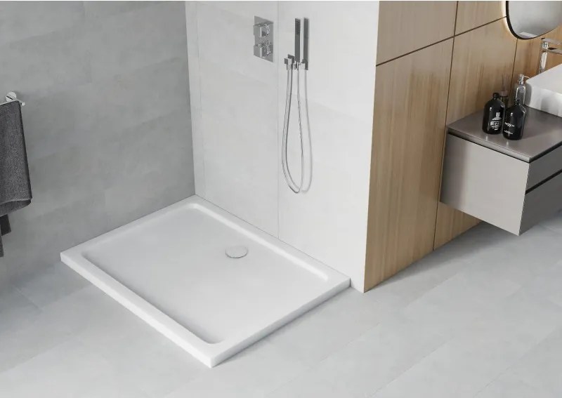 Mexen Flat rechthoekige douchebak slim 90 x 80 cm, wit, sifon chroom - 40108090
