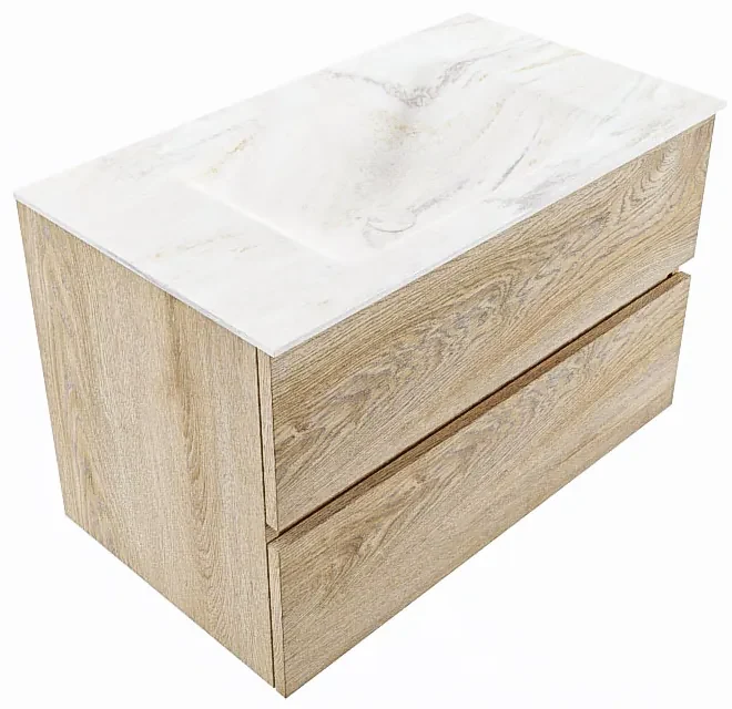 Mondiaz Vica DLux badmeubel 80cm washed oak 2 lades met wastafel ostra midden zonder kraangat
