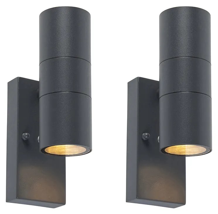 Set van 2 buiten wandlamp donkergrijs 2-lichts schemersensor - Duo