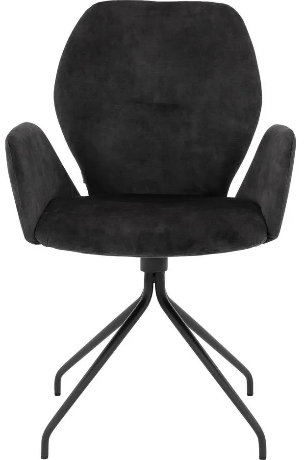 Goossens Eetkamerstoel Hera antraciet velvet stof met armleuning, modern design