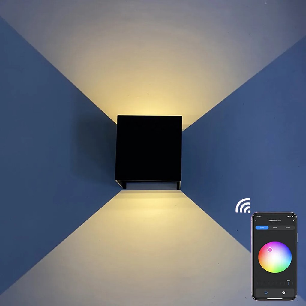 LED Wandlamp Smart WiFi+Bluetooth/Dimbaar - Zwart 10x10cm