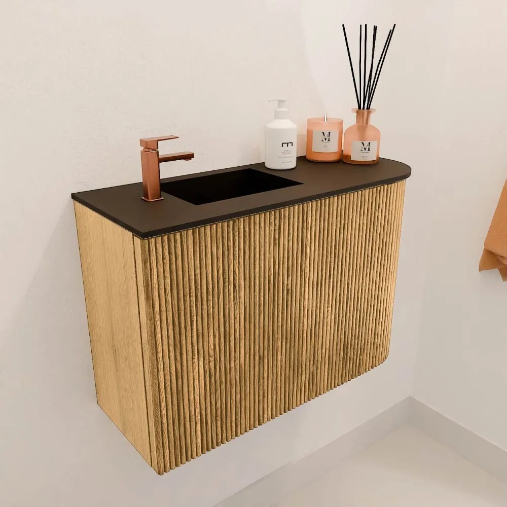 Mondiaz Joya 60cm toiletmeubel ronding rechts oak met wastafel faye links 1 kraangat urban