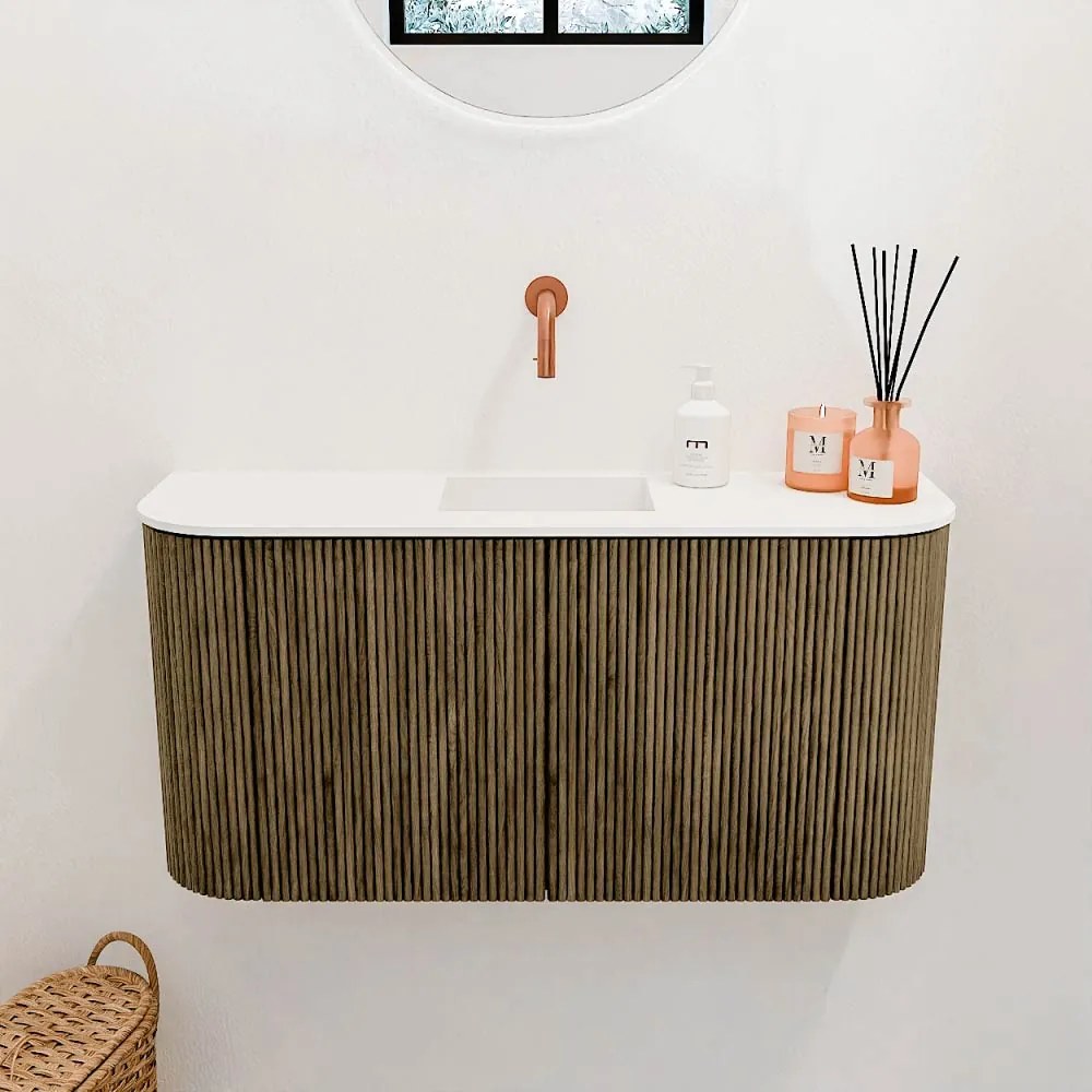 Mondiaz Joya 85cm toiletmeubel ronding links/rechts dusk met wastafel faye midden zonder kraangat talc