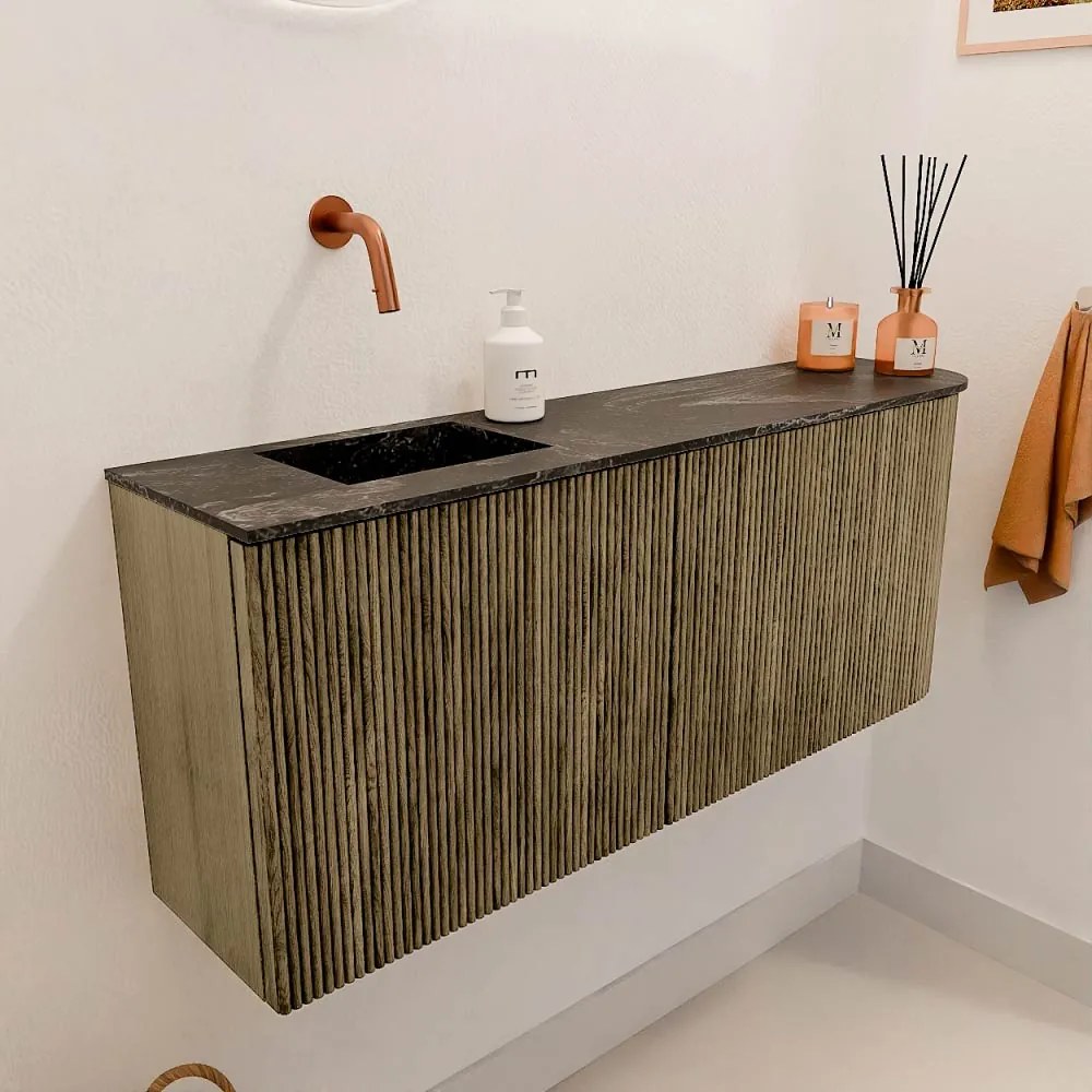 Mondiaz Joya DLux 100cm toiletmeubel ronding rechts dusk met wastafel faye links zonder kraangat lava