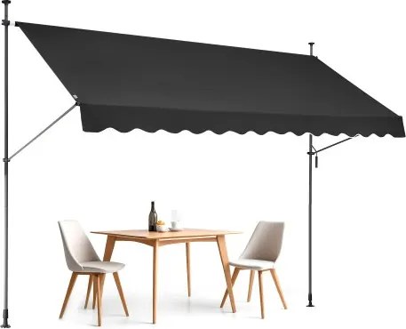 VEVOR Klemzonnescherm 350 x 120 cm, Balkonzonnescherm met handslinger, Zonnescherm, Terrasoverkapping, In hoogte verstelbaar van 218 tot 309 cm, Zonnescherm voor terras/balkon/tuin, Zwart