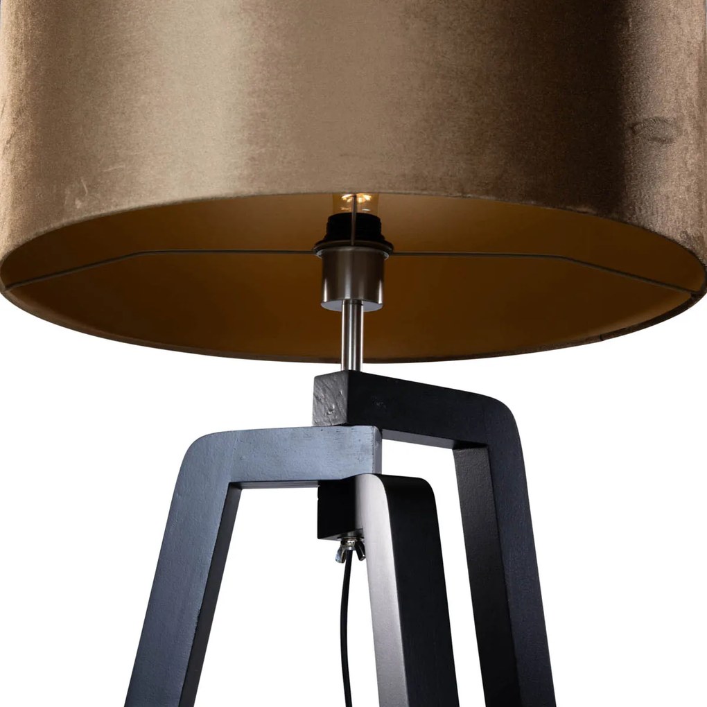 Vloerlamp zwart met velours kap brons 50cm - Puros Klassiek / Antiek, Modern E27 rond Binnenverlichting Lamp