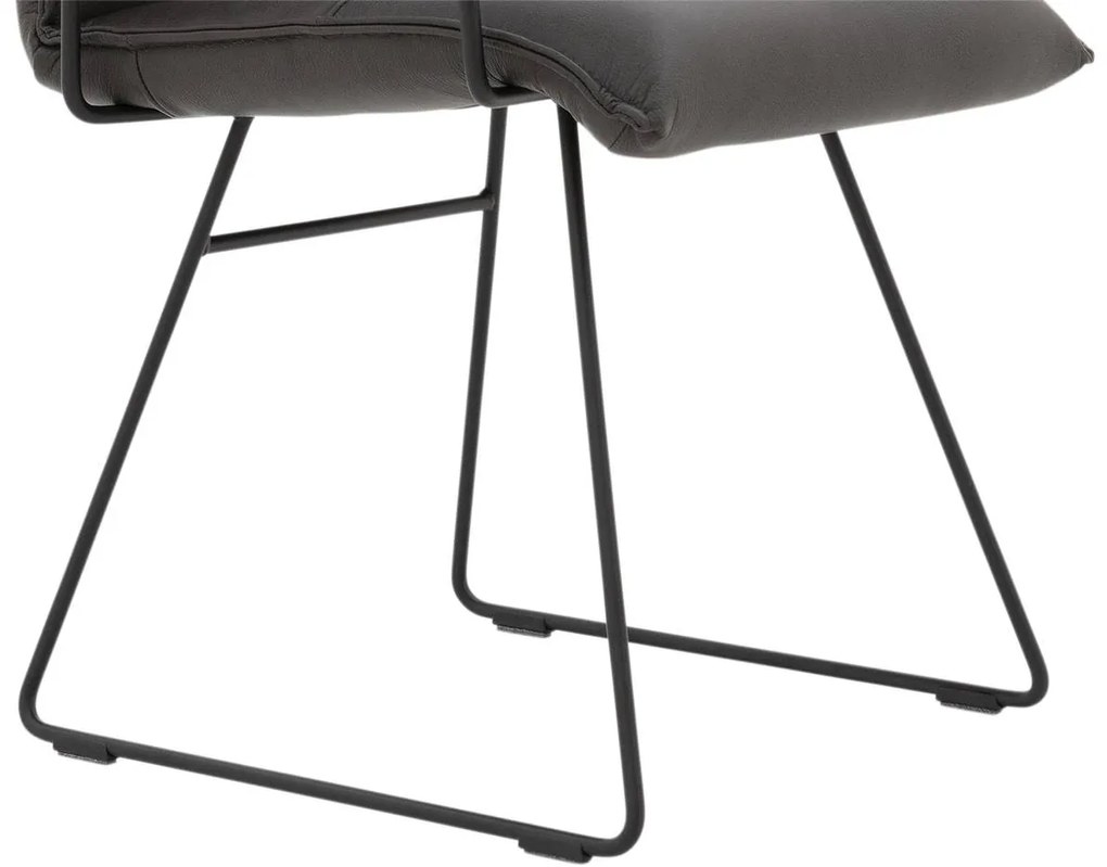 Goossens Excellent Eetkamerstoel Nica grijs leer met armleuning en Sledevoet,, modern design