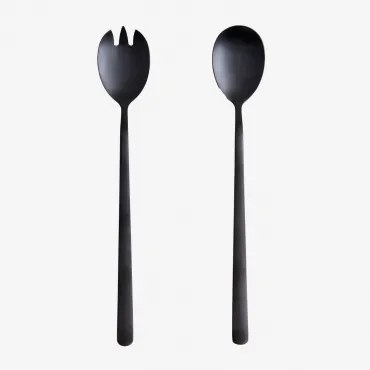 Set Van 2 Roestvrijstalen Sornia Saladebestekken Zwart - Sklum