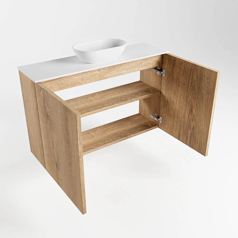 Mondiaz Fowy toiletmeubel 80cm washed oak met witte waskom midden en kraangat