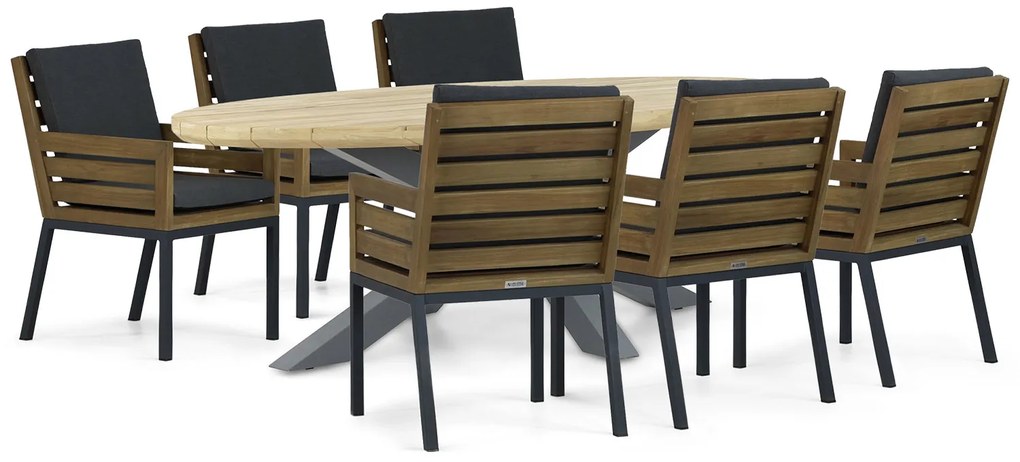 Tuinset 6 personen 240 cm Aluminium/teak Old teak greywash Lifestyle Garden Furniture Dakota/Diogo