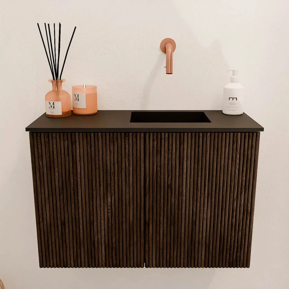 Mondiaz Joya 60cm toiletmeubel walnut met wastafel faye rechts zonder kraangat urban