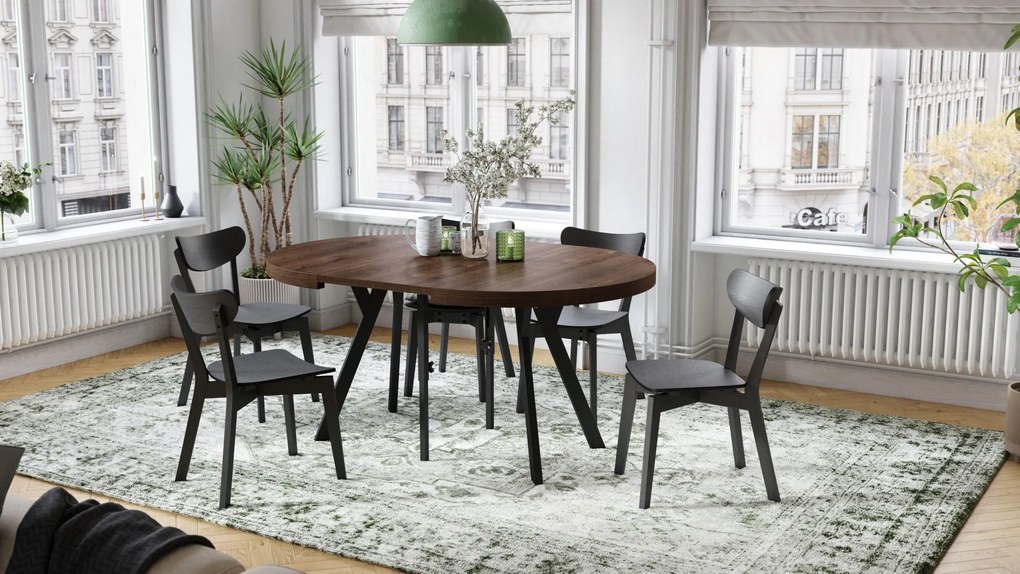 EXPANSO Bruine eik/zwarte poten - GROTE RONDE TAFEL Ø110 UITBREIDBAAR TOT 310 cm met Y-POTEN LOFT/INDUSTRIAL