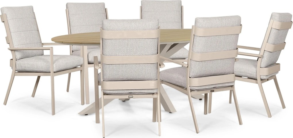Tuinset 6 personen 220 cm Aluminium Zand/Beige Lifestyle Garden Furniture Lecce/Matara