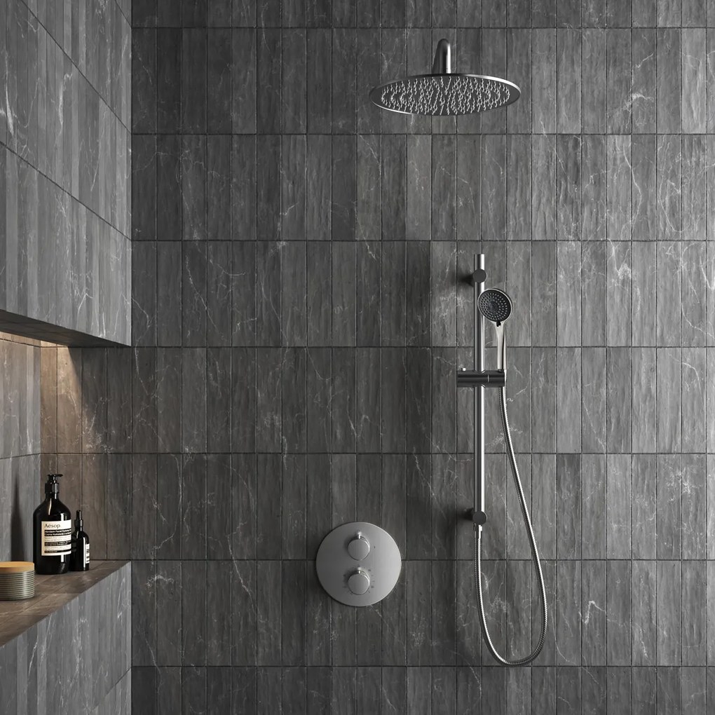 Saniclear Exclusive inbouw regendouche 30cm rond met wandarm, 3 standen handdouche en glijstang RVS