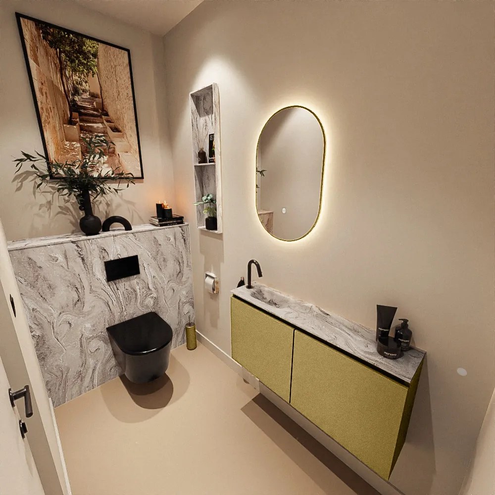 Mondiaz Ture DLux toiletmeubel 100cm oro met wastafel glace links met kraangat