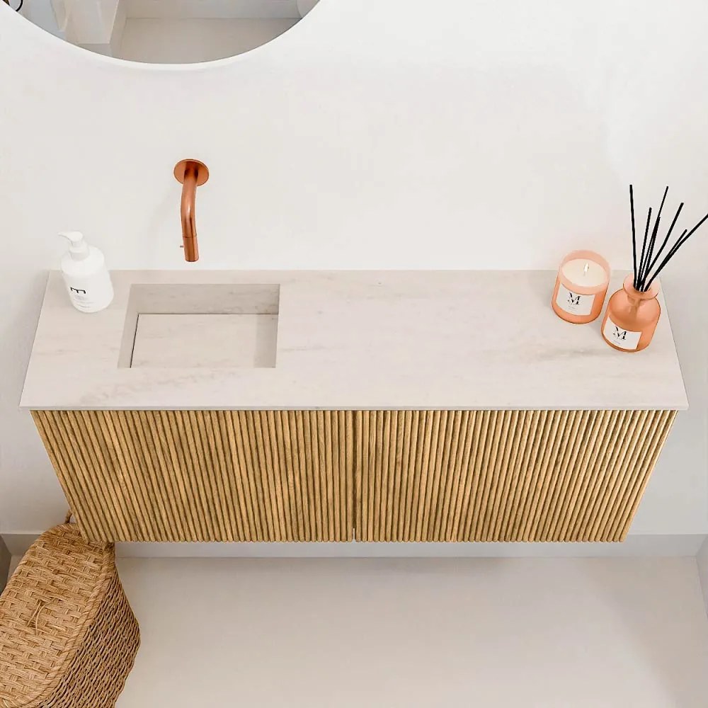 Mondiaz Joya DLux 90cm toiletmeubel oak met wastafel faye links zonder kraangat meli
