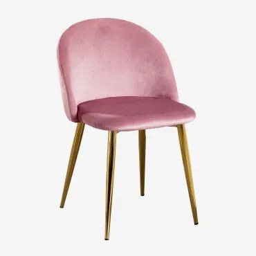 Set van 2 fluwelen eetkamerstoelen Kana Pioenroos & Goud - Sklum