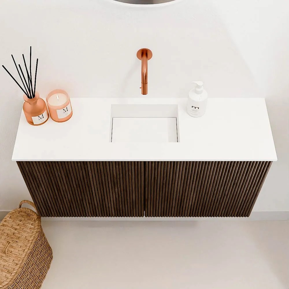 Mondiaz Joya 80cm toiletmeubel walnut met wastafel faye midden zonder kraangat talc
