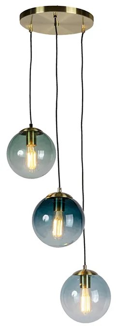 Smart hanglamp messing incl. 3 WiFi ST64 met blauw glas - Pallon