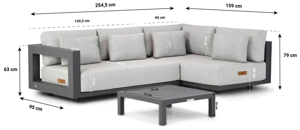 Chaise Loungeset Aluminium Grijs 3 personen 4 Seasons Outdoor Metropolitan/Lifestyle