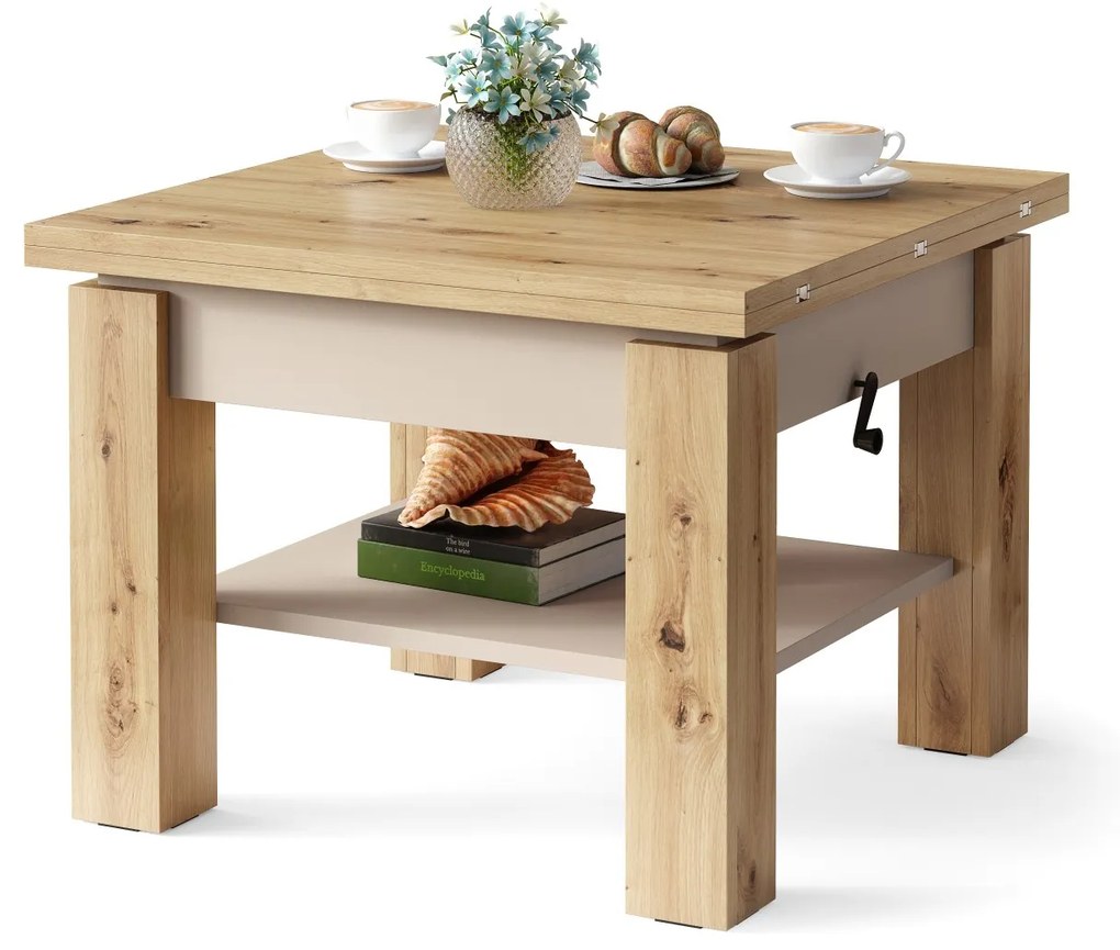 CLEO ARTISAN EIK / BEIGE, UITSCHUIFBARE SALONTAFEL