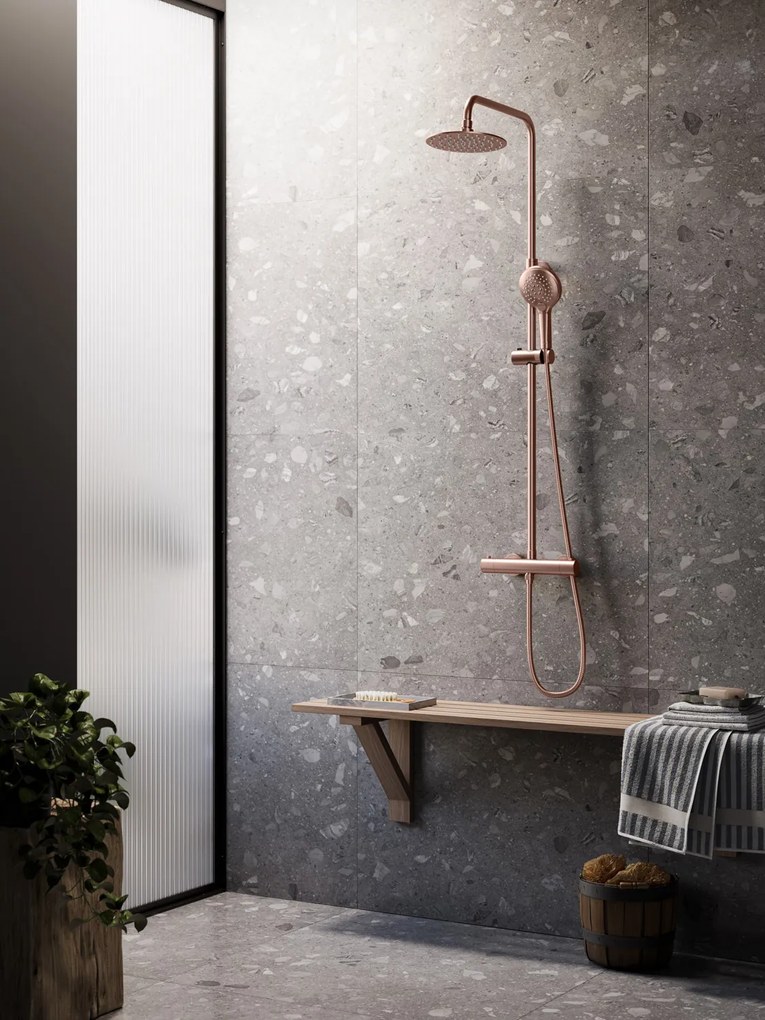 Saniclear Evolution opbouw regendouche met 20cm hoofddouche en 2 standen handdouche geborsteld koper