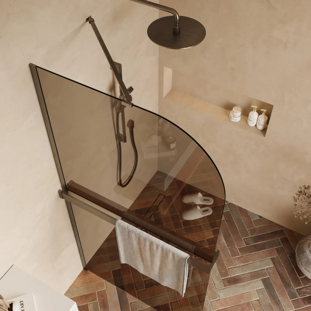 Saniclear Dawn afgeronde inloopdouche 80cm verouderd messing met bronsglas en handdoekhouder