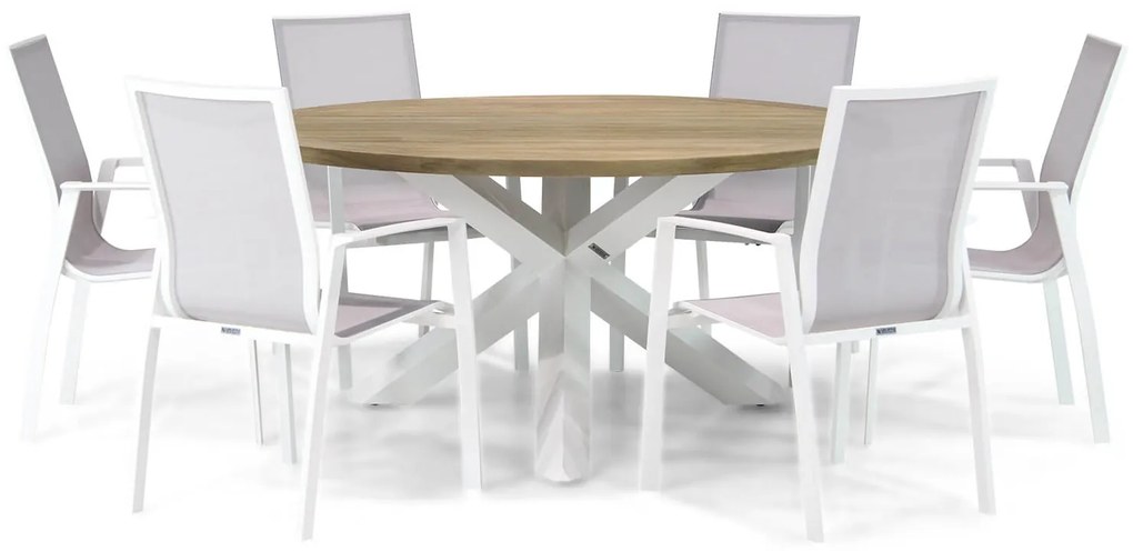 Tuinset Ronde Tuintafel 6 personen 160 cm Aluminium/textileen Wit  Lifestyle Garden Furniture Ultimate/Wellington