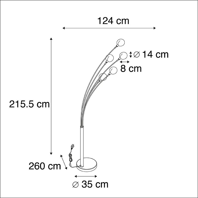 Design vloerlamp zwart 5-lichts - Sixties Marmo