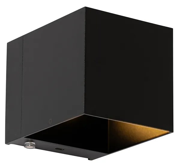 Set van 2 wandlampen zwart met dimmer oplaadbaar - Joris