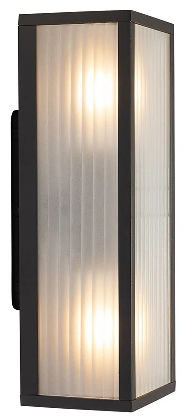 Smart buiten wandlamp zwart met ribbel glas incl. 2 Wifi A60 - Charlois