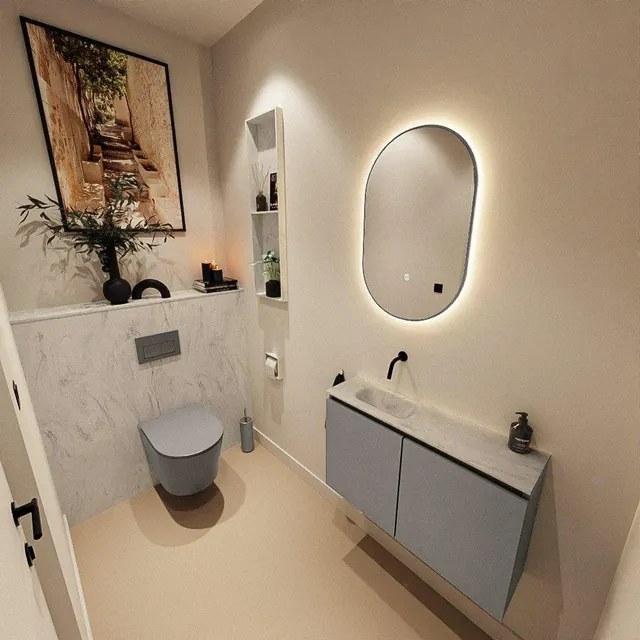 MONDIAZ TURE-DLUX Toiletmeubel - 80cm - Smoke - EDEN - wastafel Opalo - positie links - Zonder kraangat TUREDX80SMOL0OPA