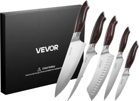 VEVOR 5-delige keukenmessenset, messen gemaakt van hoogwaardig roestvrij staal, duurzaam en roestbestendig, keukenbestek met ergonomische en breukvaste handgreep voor nauwkeurig snijden