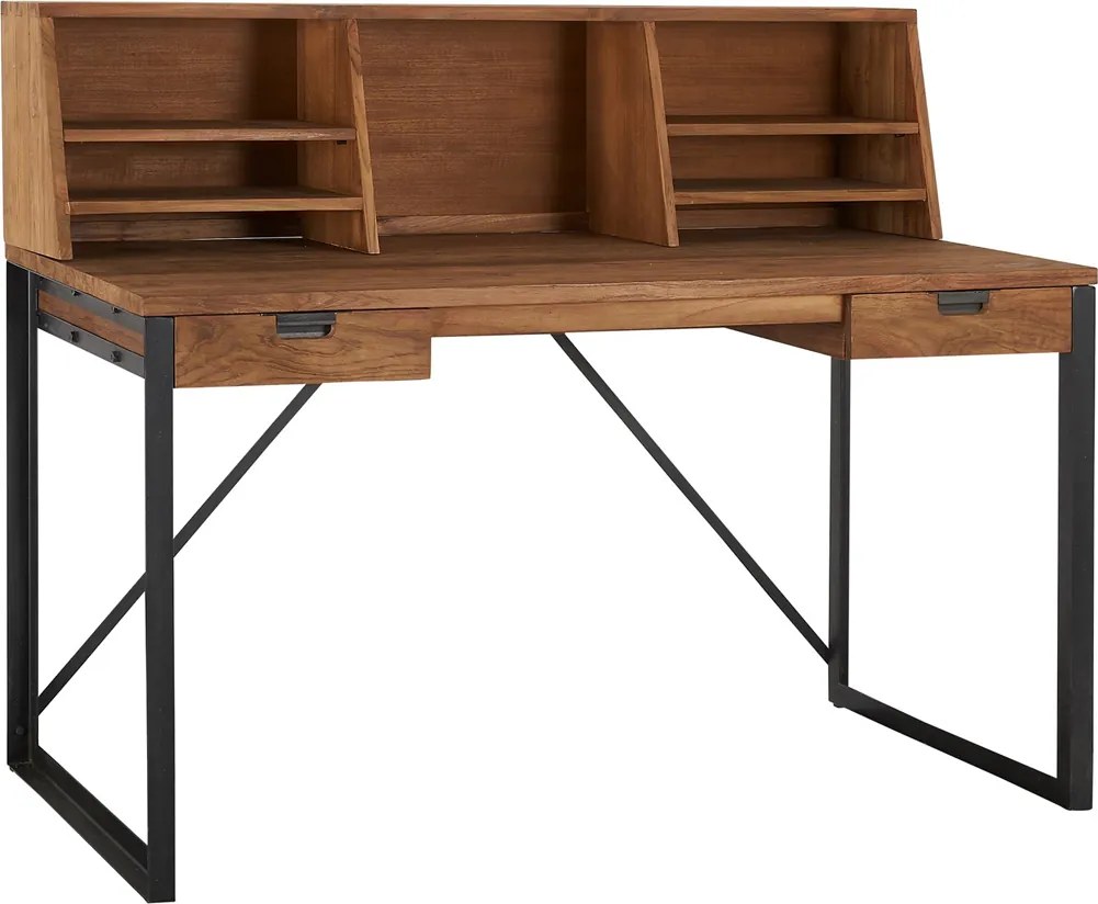 D-Bodhi Fendy Industrieel Bureau Van Teakhout 120 Cm Met  Opzetstuk - 120 X 70cm.