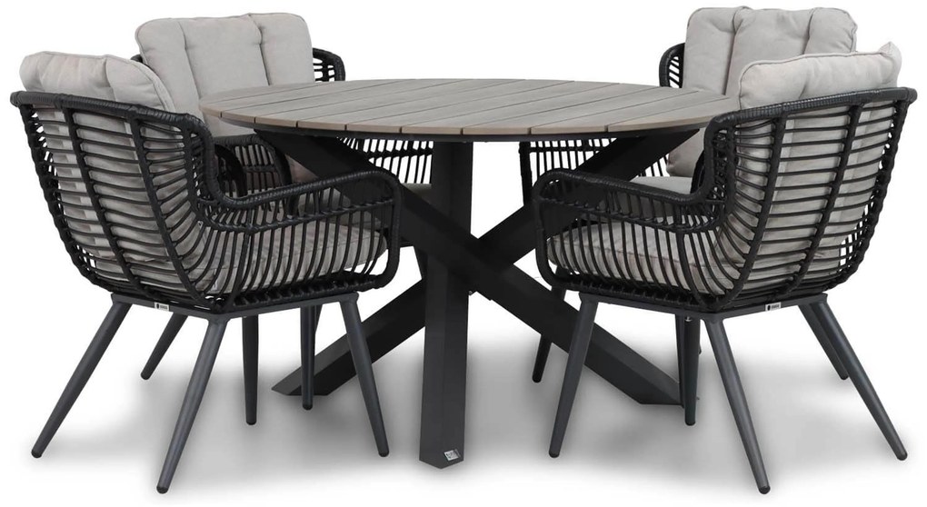 Tuinset Ronde Tuintafel 4 personen 125 cm Wicker/Aluminium/Aluminium/wicker Zwart  Coco Azzano/Ancona