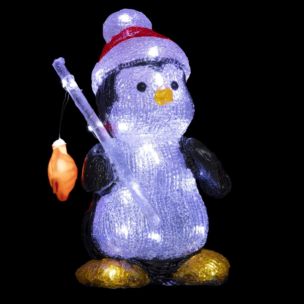 Feeric Lights &amp; Christmas Pinguin Vissend Acryl 30 LED – Buitenverlichting – H35 cm – Batterij – IP44