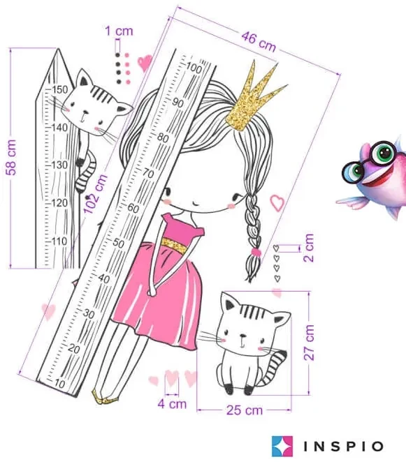 INSPIO groeimeter aan de muur - Prinses met een katje