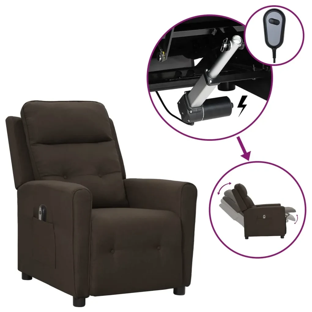 vidaXL Fauteuil verstelbaar elektrisch stof donkerbruin