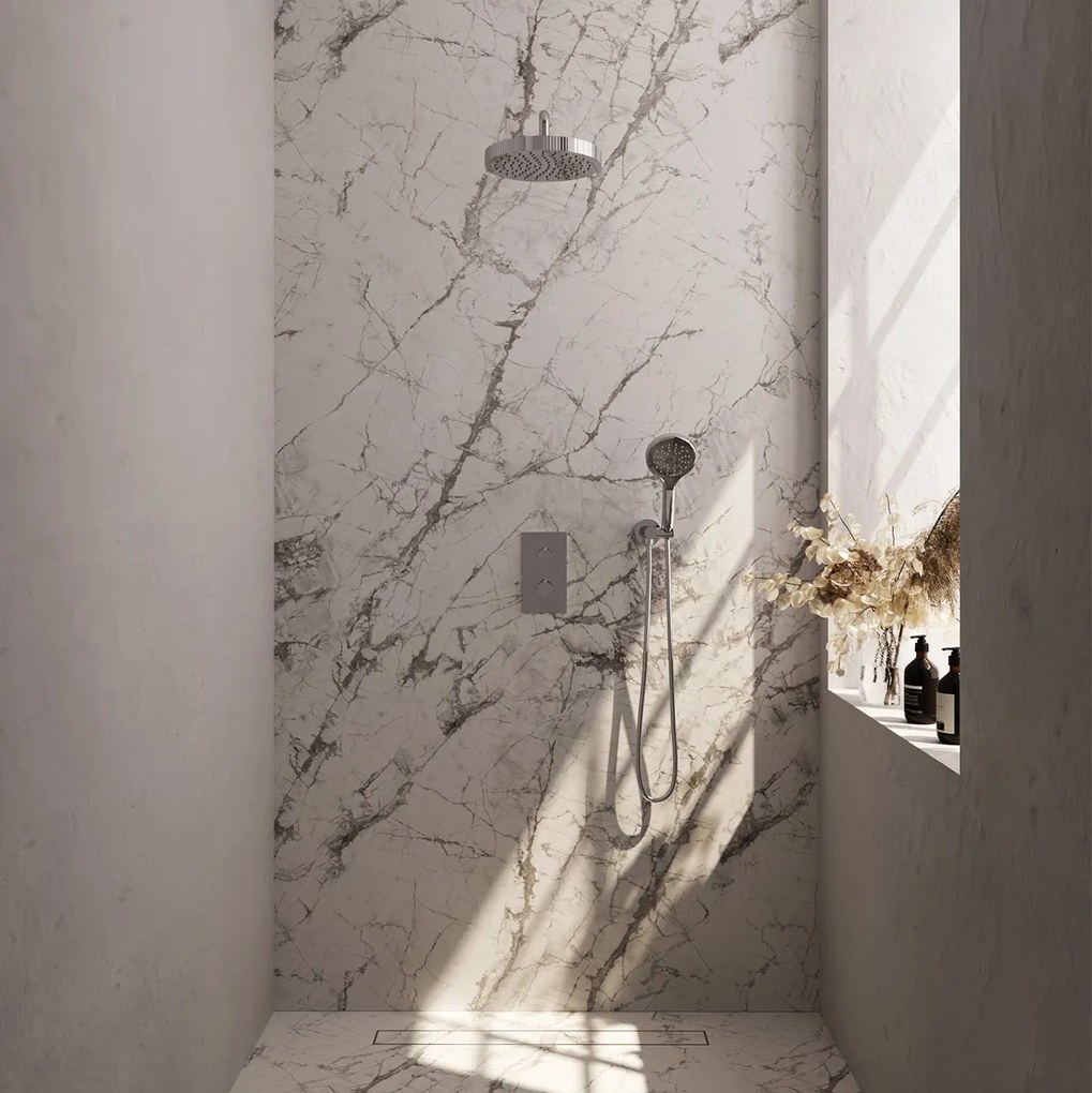 Brauer Stripe inbouw regendouche met 25cm hoofddouche, gebogen muurarm en 3 standen handdouche set 17 chroom
