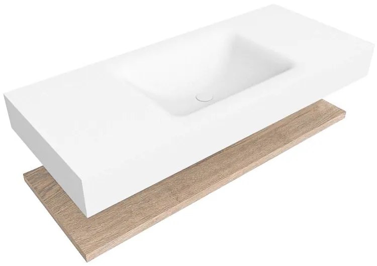 Zaro Alan badmeubel 110cm met planchet washed oak en vrijhangende wastafel cloud midden 1 kraangat talc