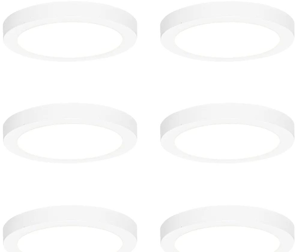 Set van 6 In- of opbouwspot wit 18 cm incl. LED 3 staps dim to warm - Trans