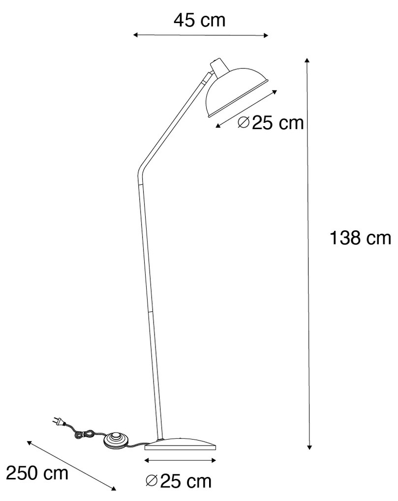 Retro vloerlamp zwart met brons - Milou