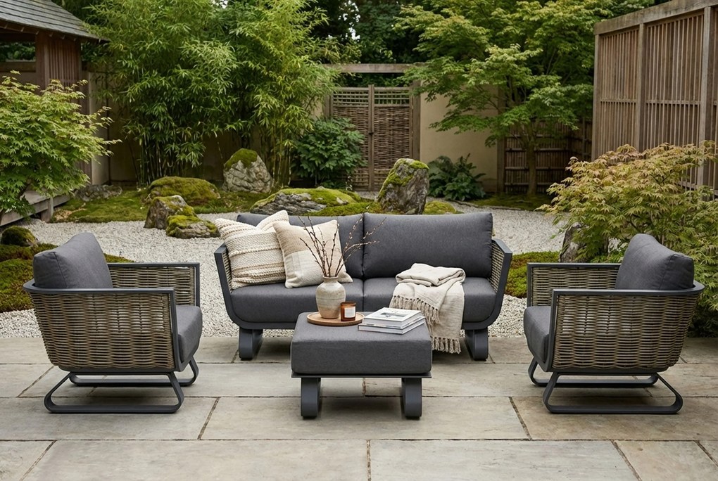 Stoel en Bank Loungeset 4 personen Aluminium/wicker Grijs Santika Furniture Santika Tika