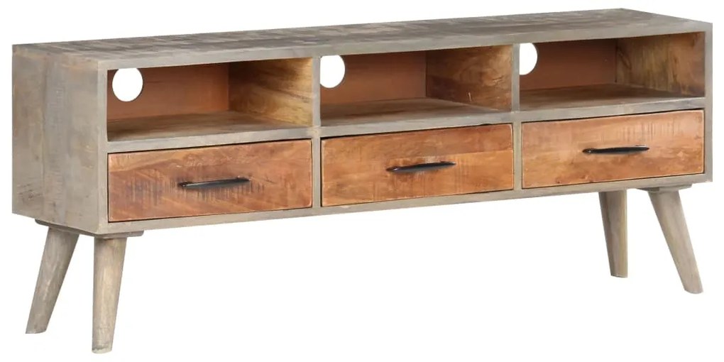 vidaXL Tv-meubel 130x35x51 cm massief ruw mangohout grijs