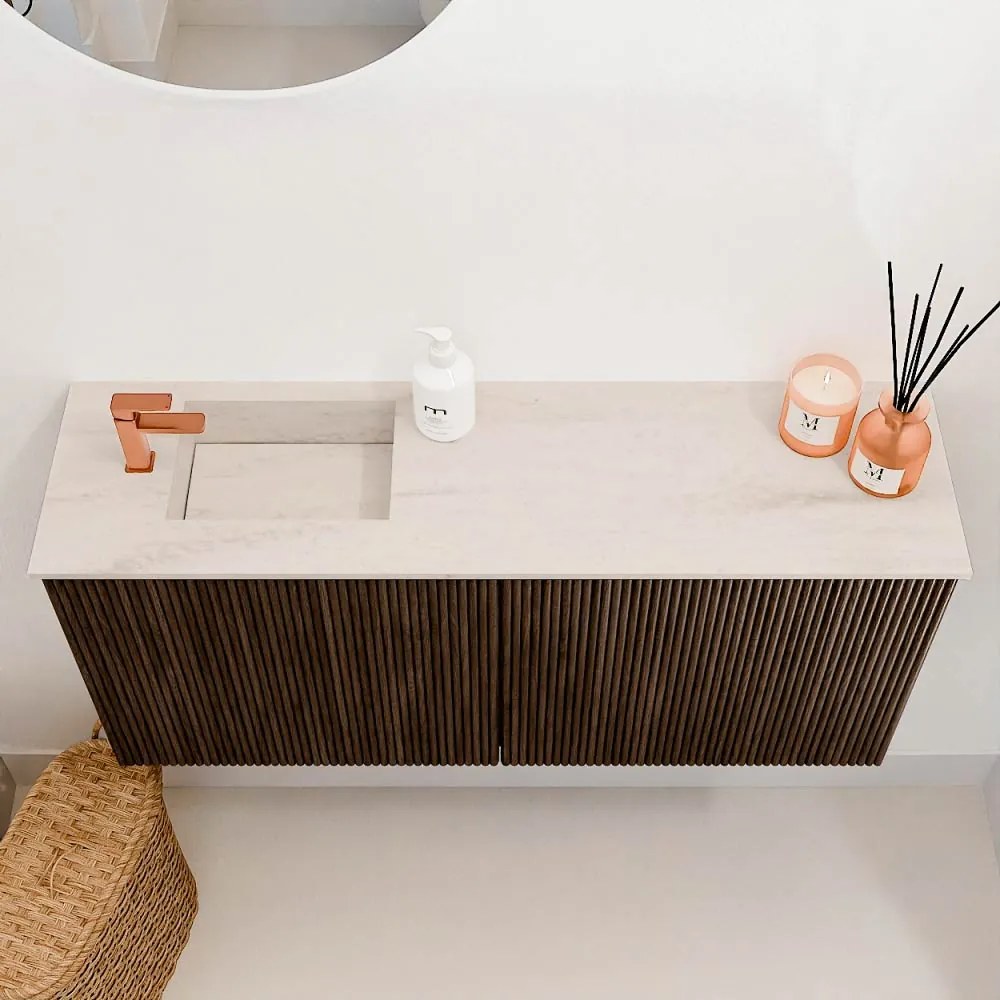 Mondiaz Joya DLux 90cm toiletmeubel walnut met wastafel faye links 1 kraangat meli