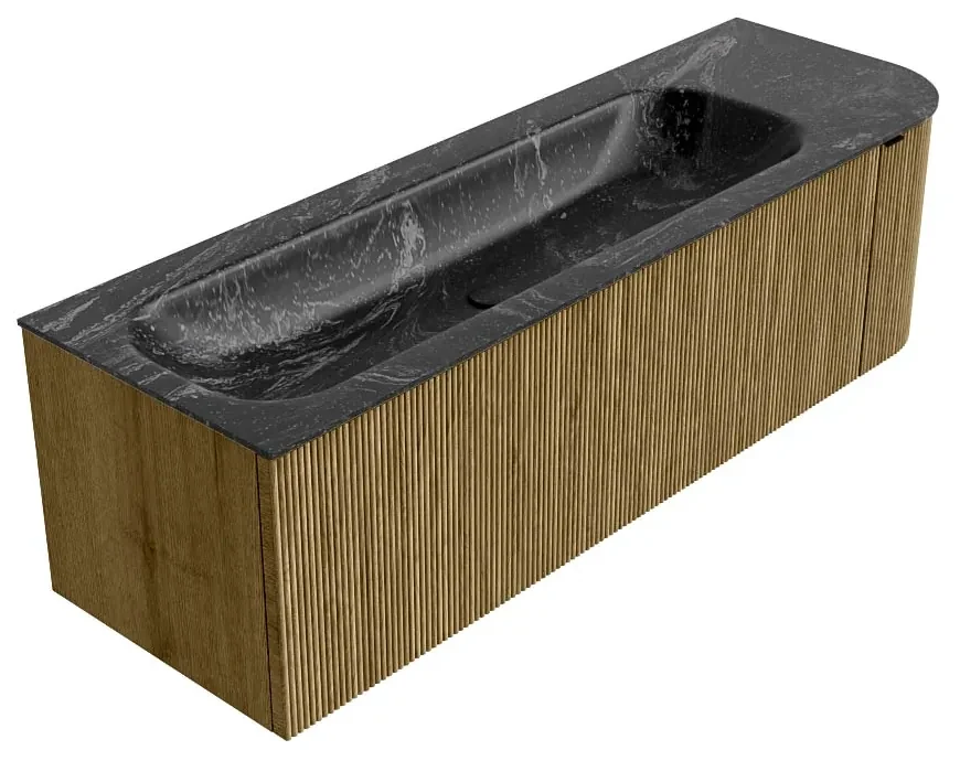 Mondiaz Kurve-dlux 145cm badmeubel ronding rechts dusk met 1 lade en deur en wastafel big large kraangat links lava