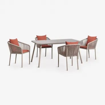 Rechthoekige Tuintafelset 160x90 Cm Met 4 Stoelen Van Gevlochten Touw Arhiza Classic Mokka Bruin - Terracotta - Sklum