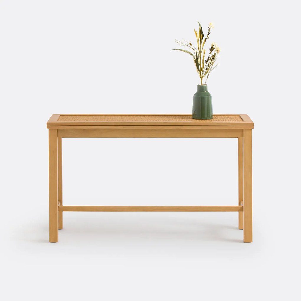 Consoletafel, grenen, grenenfineer en vlechtwerk, Gabin