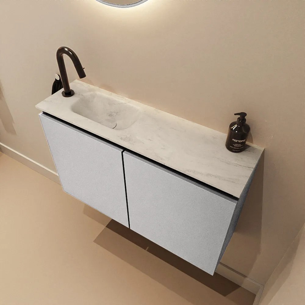 Mondiaz Ture DLux toiletmeubel 80cm plata met wastafel opalo links met kraangat